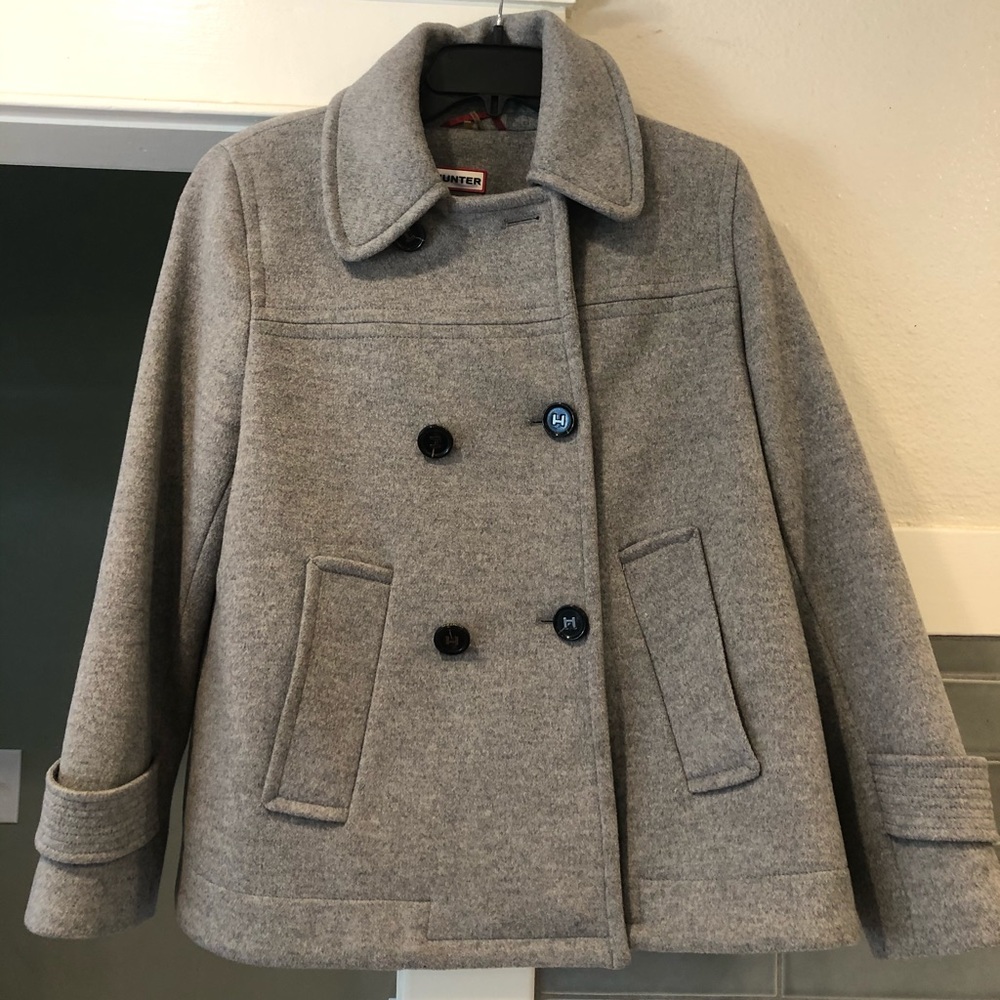 Hunter Boots Wool Grey Pea Coat Jacket